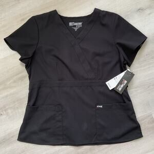 Barco Greys Anatomy Scrub Top Three Pocket Wrap Black XL NWT